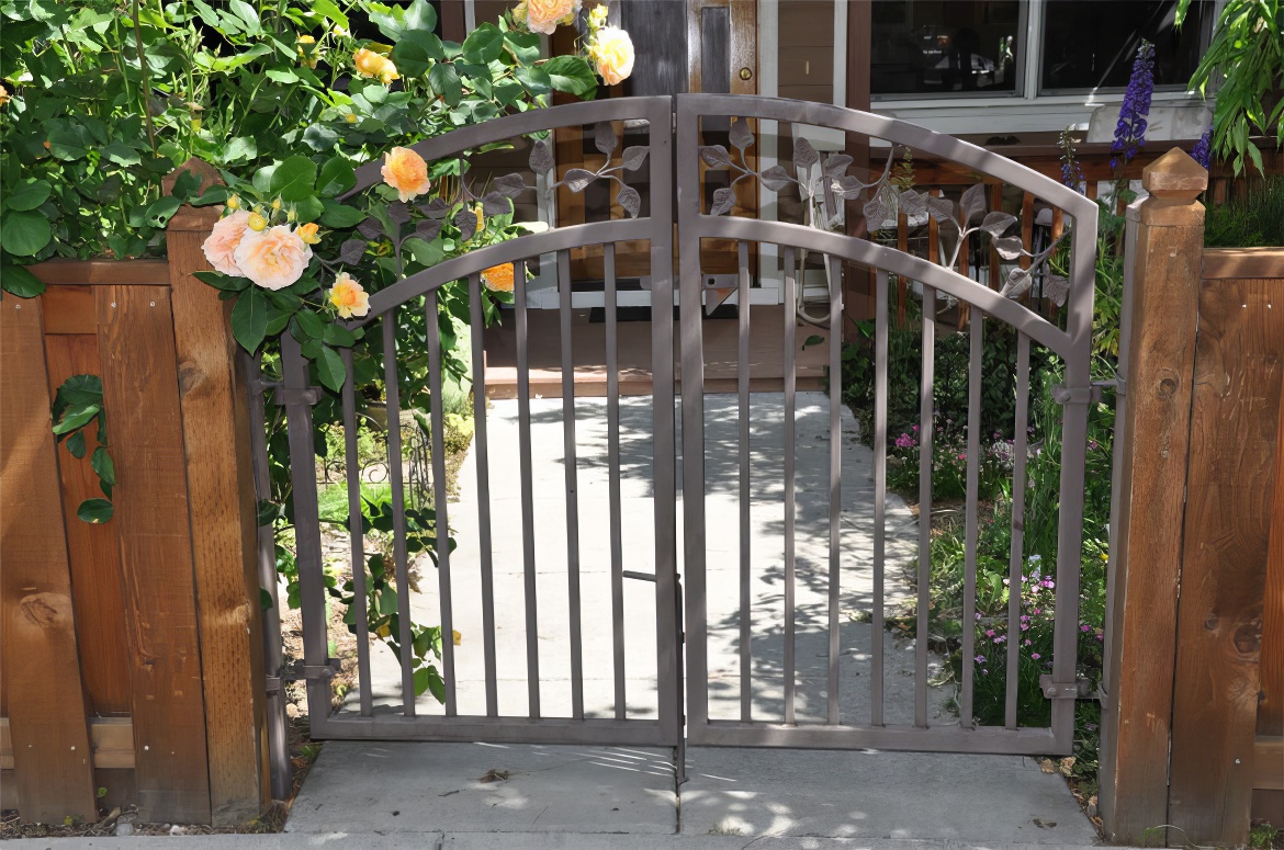 Metal Gate and Orange Roses